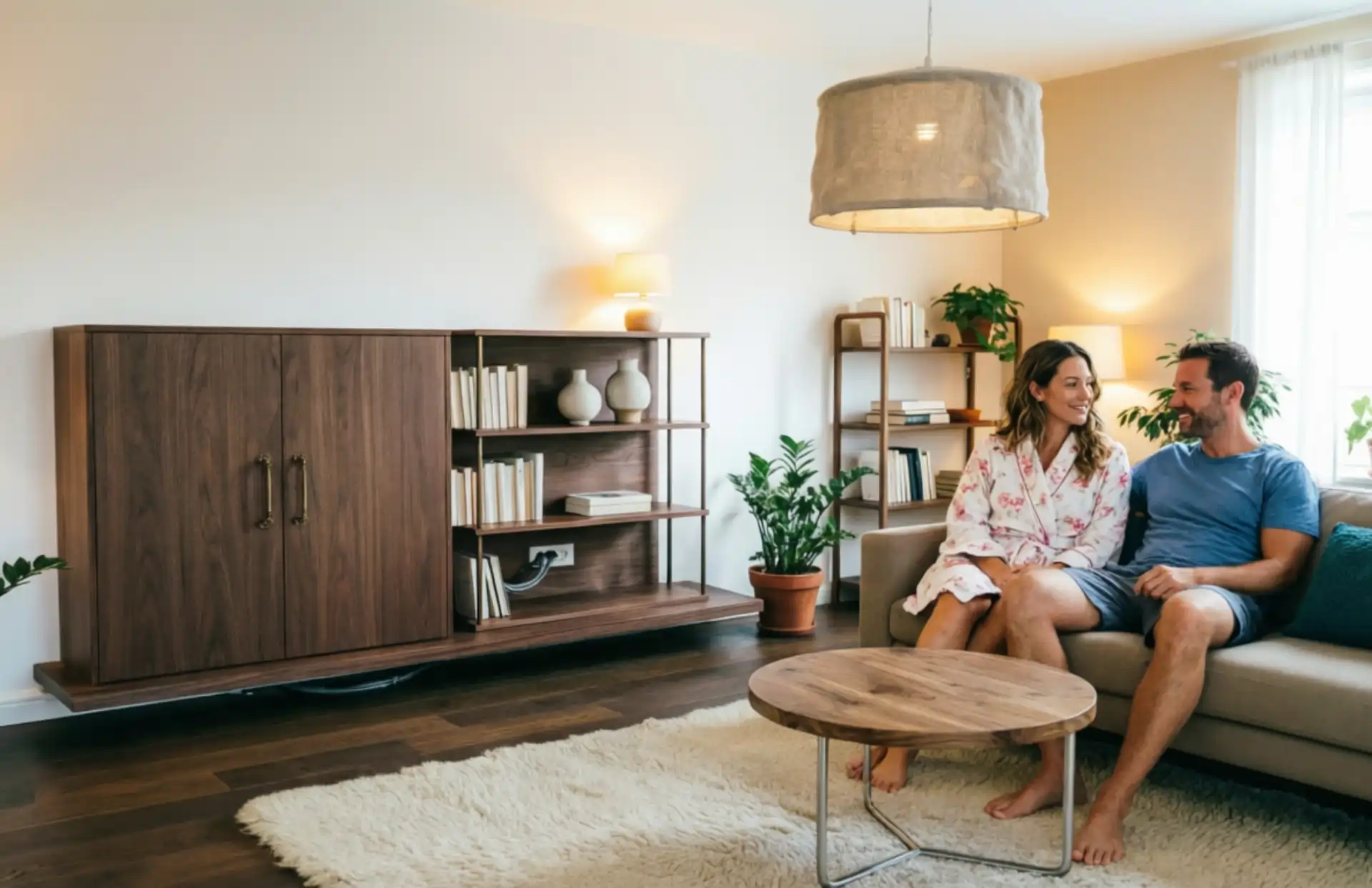 Мужчина и женщина в гостиной в скандинавском стиле
