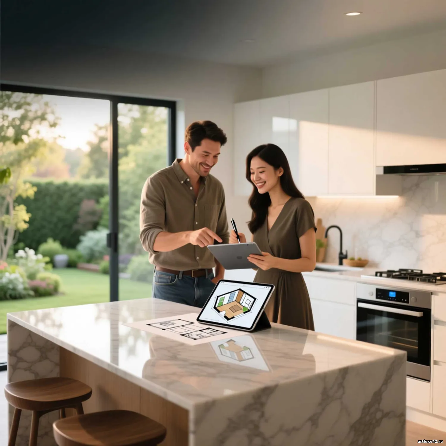 Женщина и мужчина планируют идеальную кухню